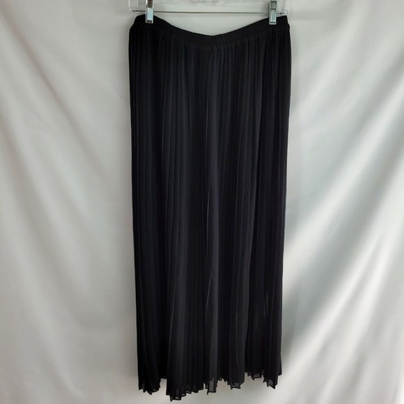 Victoria's Secret Size 12 Black Skirt Sheer Pleated Maxi Long Elastic Waist - Picture 2 of 6